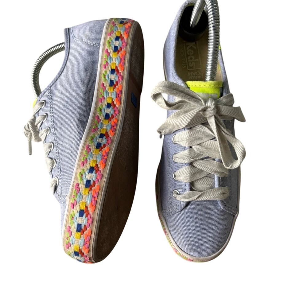 Keds Triple Kick Platform Aztec Geo Embroidery Cornflower Blue Chambray Sz 7.5 - Picture 3 of 5